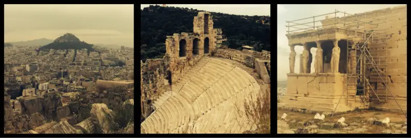 View from Sanctuary of Zeus. Odeum of Herodes Atticus. Erechtheion.