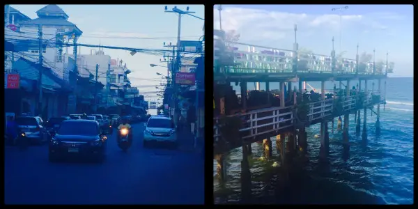 Local streetscape & Chao Lay Seafood Restaurant. Hua Hin Thailand