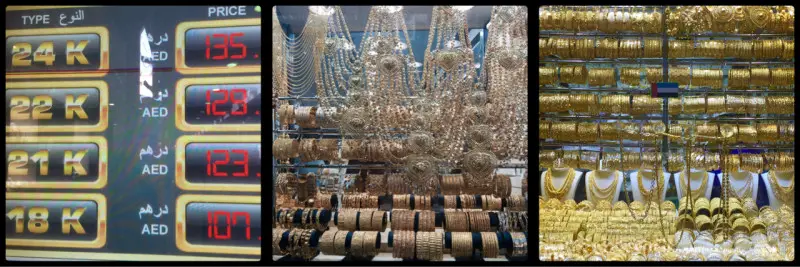 The price of Gold today. Gold and more Gold @ Deira Gold Market. Dubai. UAE